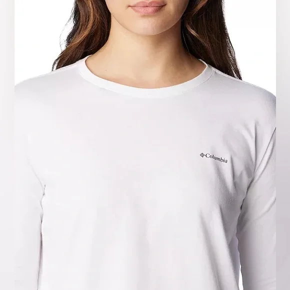 Columbia women's rapid creek long-sleeve top shirt white pink logo M omni shade - Picture 4 of 16